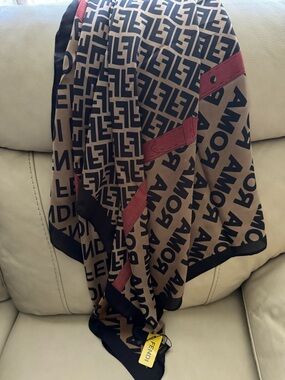 FF Black and Beige Monogram women’s Silk Scarf.